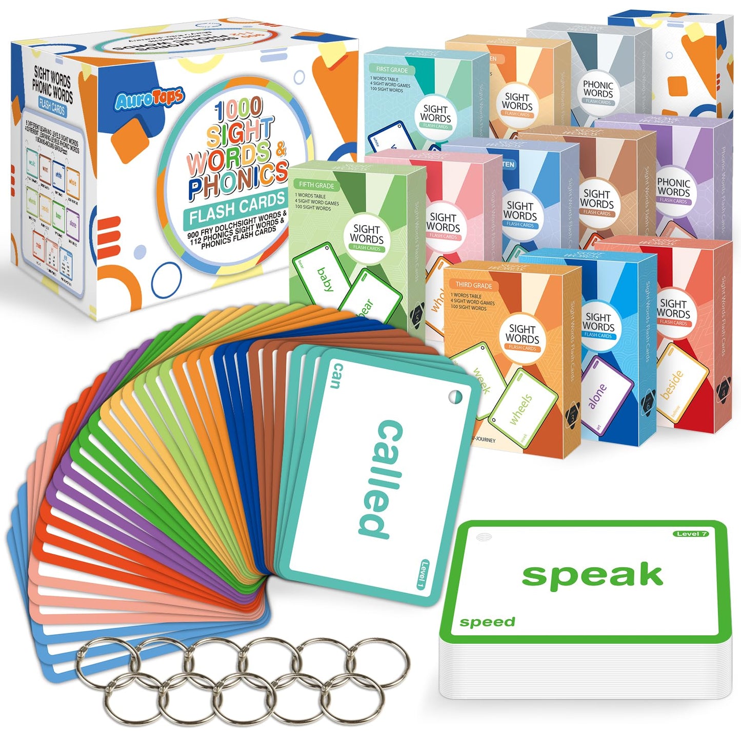 AuroTops 1012 Sight Words & Phonics Flash Cards for PreK–Grade 6