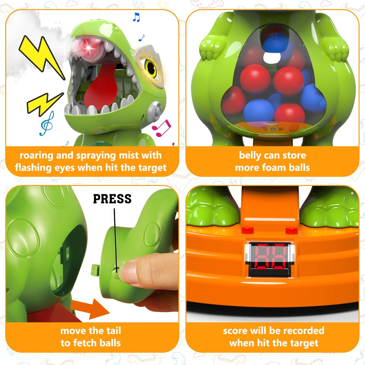 AuroTops Movable Dinosaur Shooting Toy for Kids Aged 5-8 – Mist Spray, Roar & Light