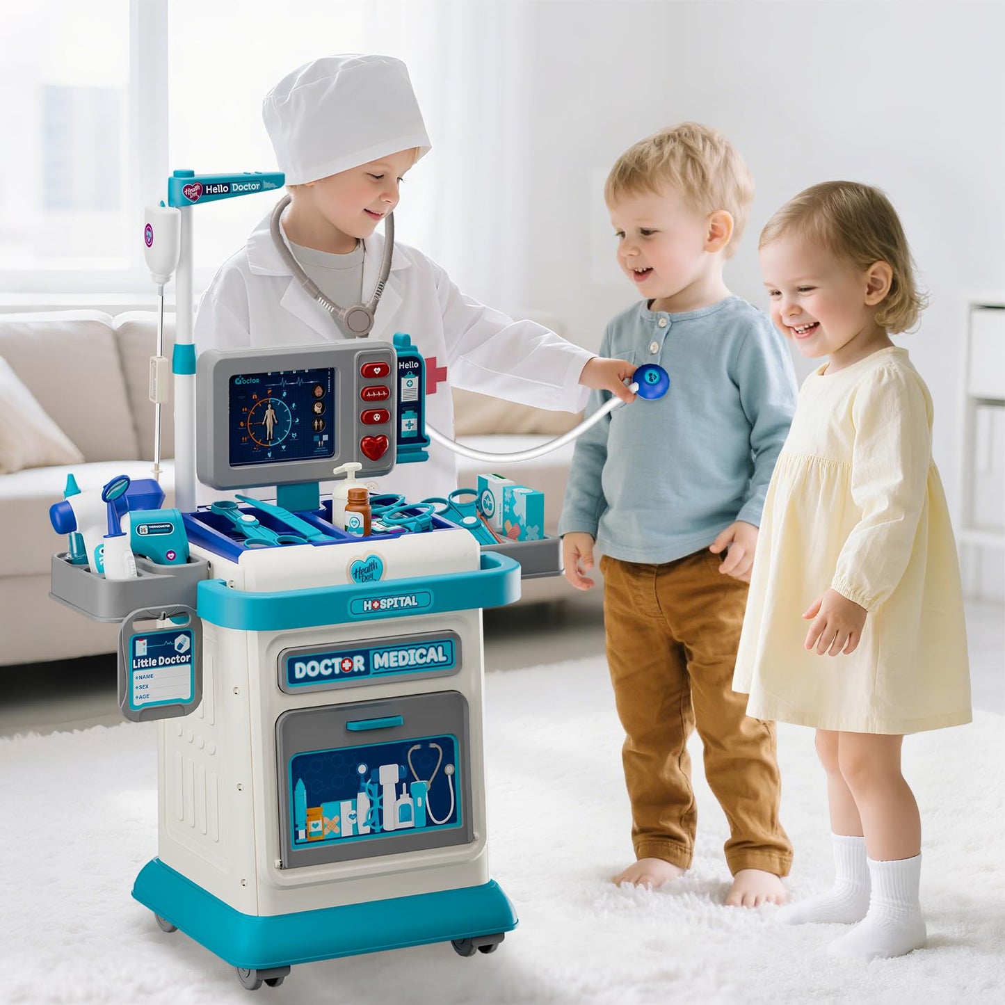 AuroTops Doctor Kit for Toddlers 3-5 — 26-Pcs Doctor Play Set with Mobile Cart