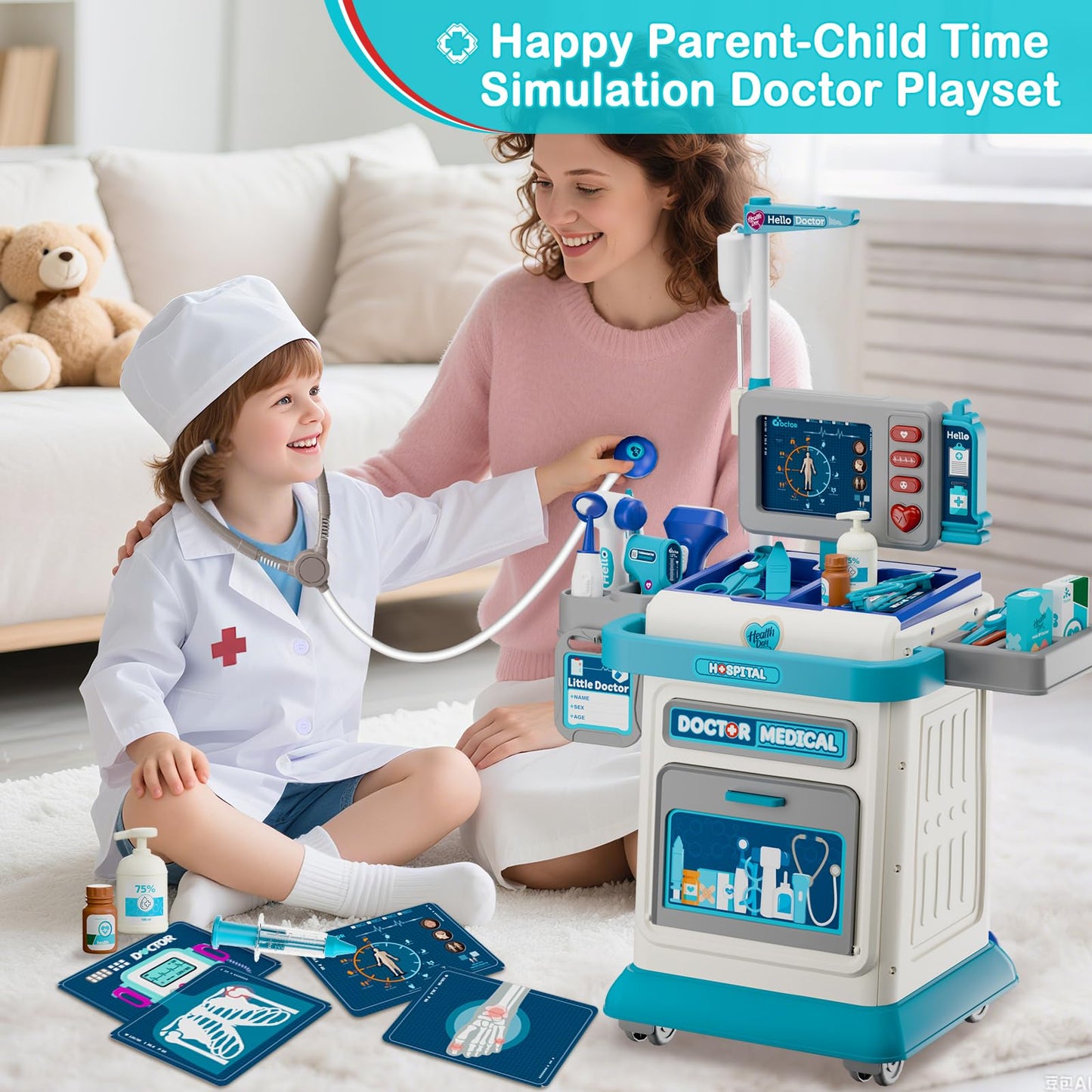AuroTops Doctor Kit for Toddlers 3-5 — 26-Pcs Doctor Play Set with Mobile Cart