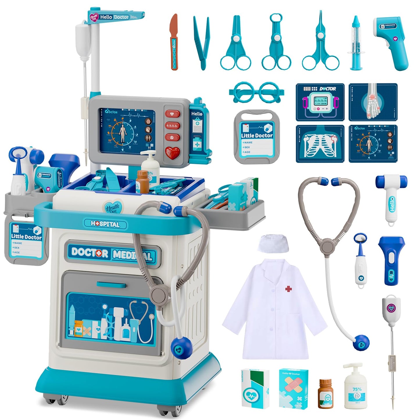 AuroTops Doctor Kit for Toddlers 3-5 — 26-Pcs Doctor Play Set with Mobile Cart