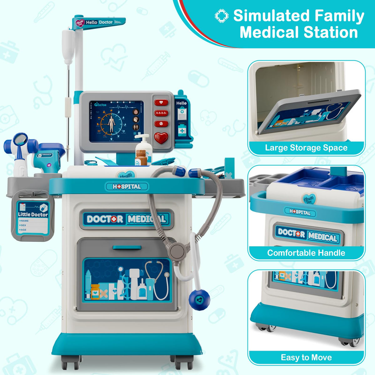 AuroTops Doctor Kit for Toddlers 3-5 — 26-Pcs Doctor Play Set with Mobile Cart