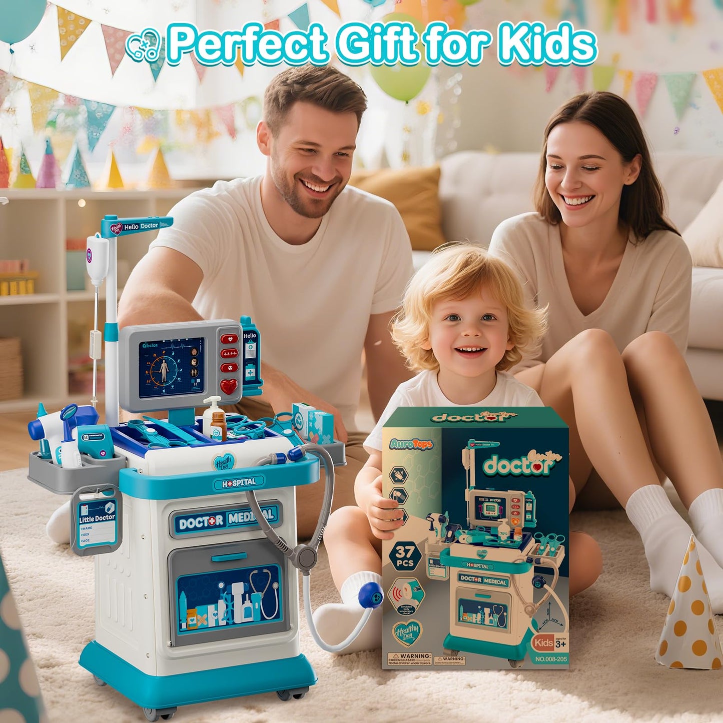 AuroTops Doctor Kit for Toddlers 3-5 — 26-Pcs Doctor Play Set with Mobile Cart