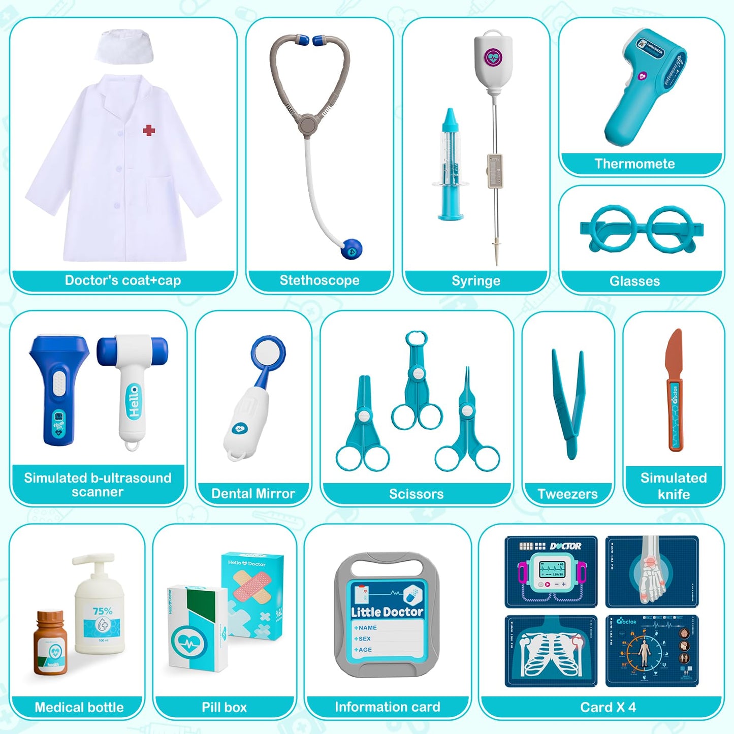AuroTops Doctor Kit for Toddlers 3-5 — 26-Pcs Doctor Play Set with Mobile Cart