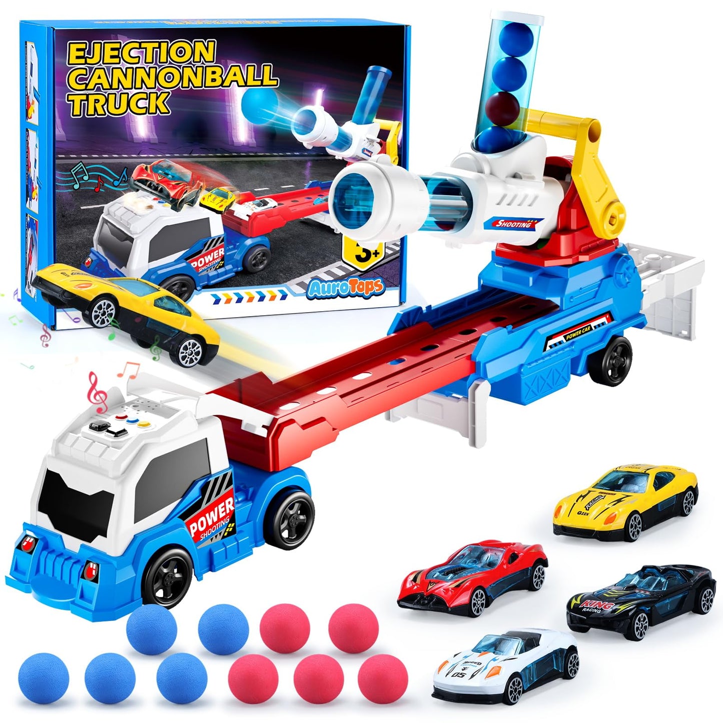 AuroTops Ejection & Shooting Truck Set – Toys for Boys 3-8 with Lights & Sounds