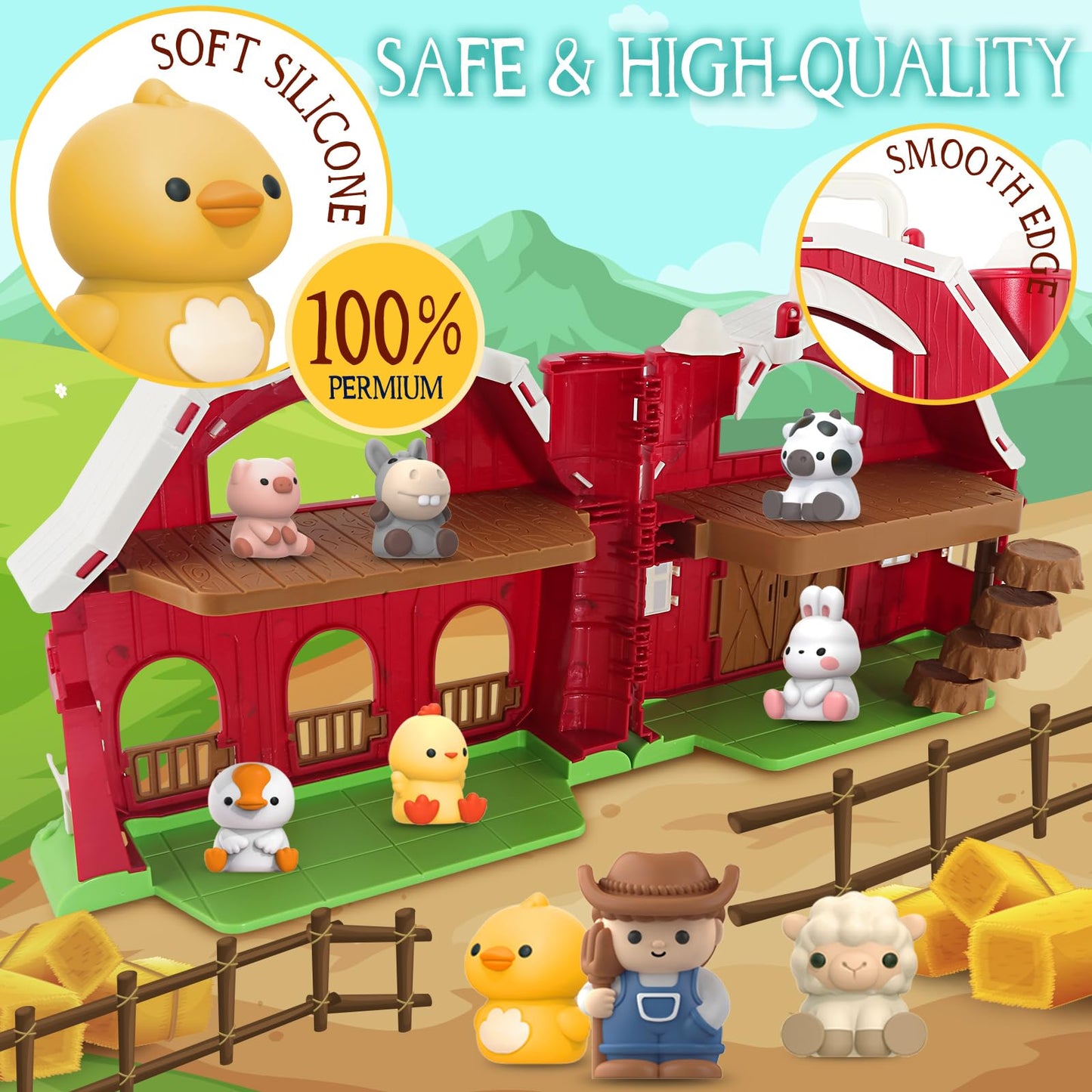 AuroTops Farm Barn Playset – 11-Piece Farm Toy for Toddlers (1-3 yrs)