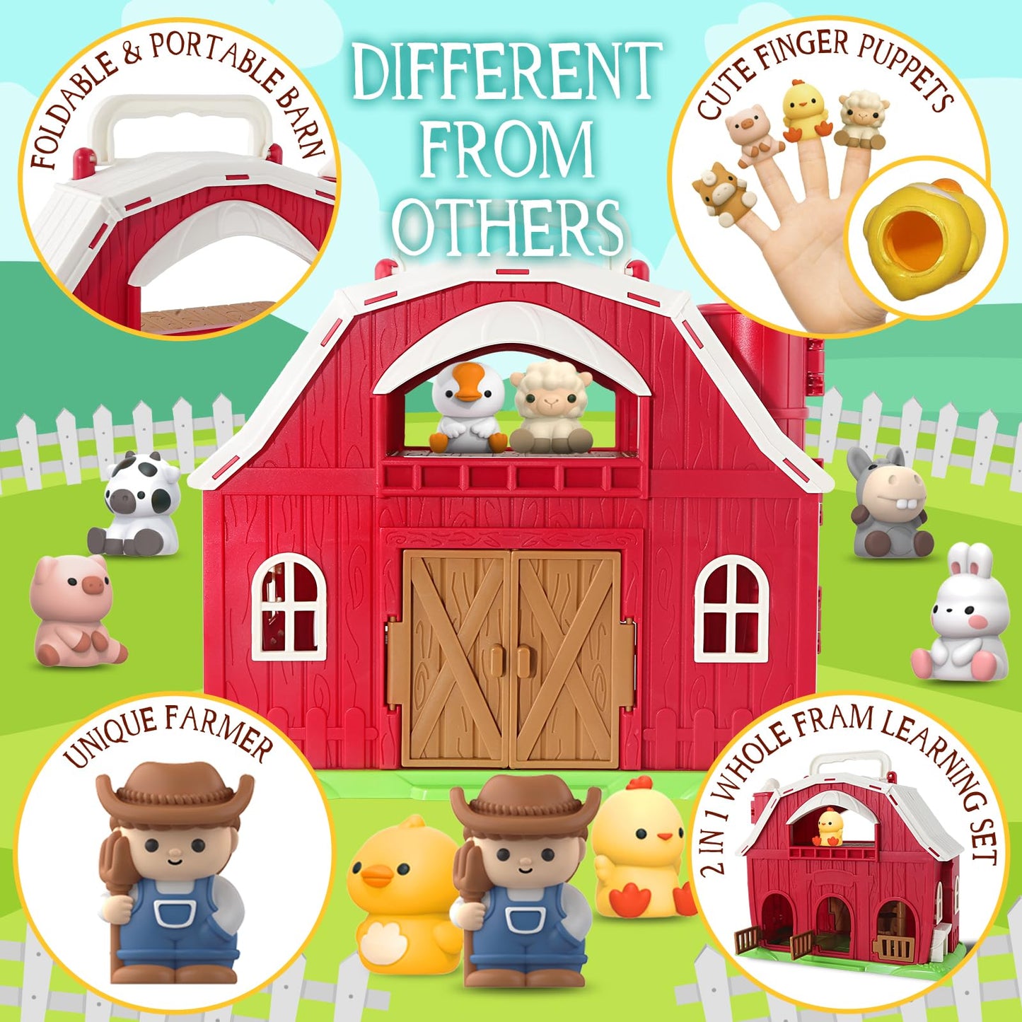 AuroTops Farm Barn Playset – 11-Piece Farm Toy for Toddlers (1-3 yrs)