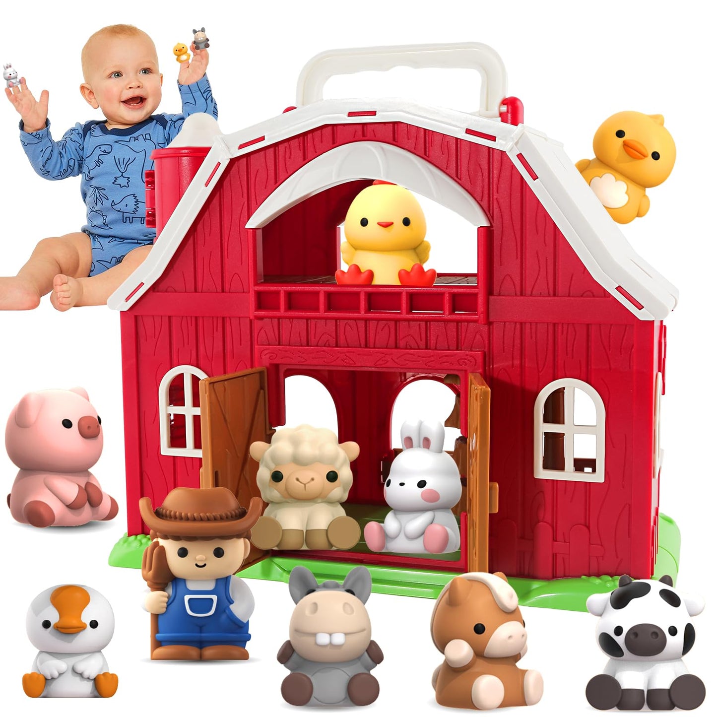 AuroTops Farm Barn Playset – 11-Piece Farm Toy for Toddlers (1-3 yrs)