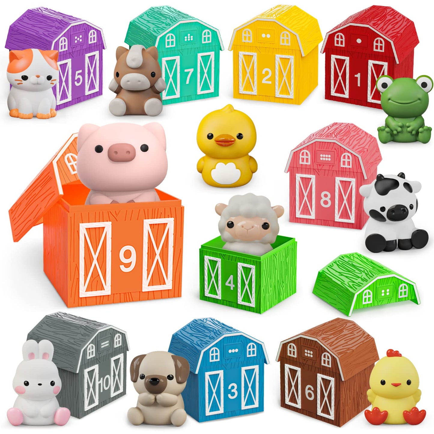 AuroTops 20-Piece Farm Animals Barn Toys for Toddlers – Montessori Counting & Sorting