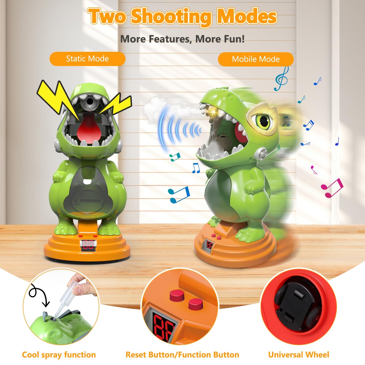 AuroTops Movable Dinosaur Shooting Toy for Kids Aged 5-8 – Mist Spray, Roar & Light