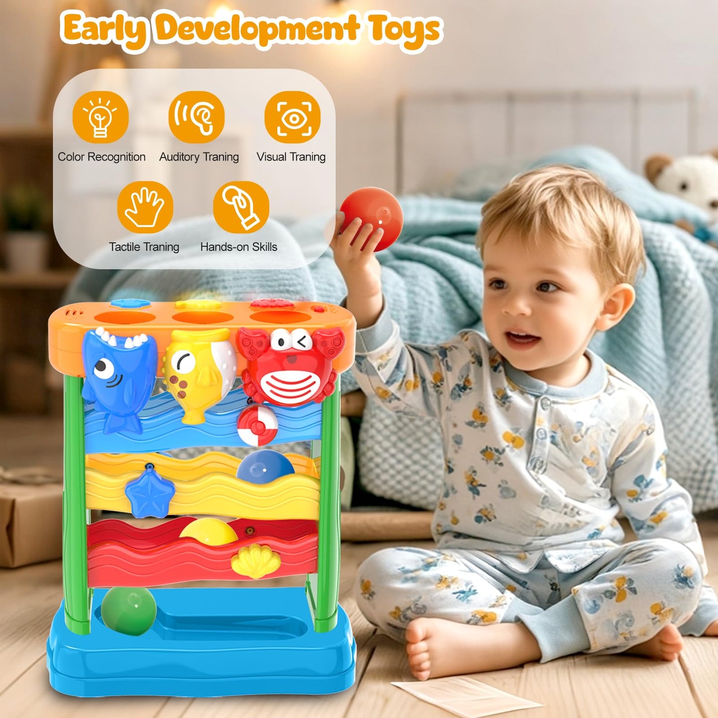 AuroTops Toddler Toy with Lights & Music – Montessori Ball Pounder for 1-2 Year Olds