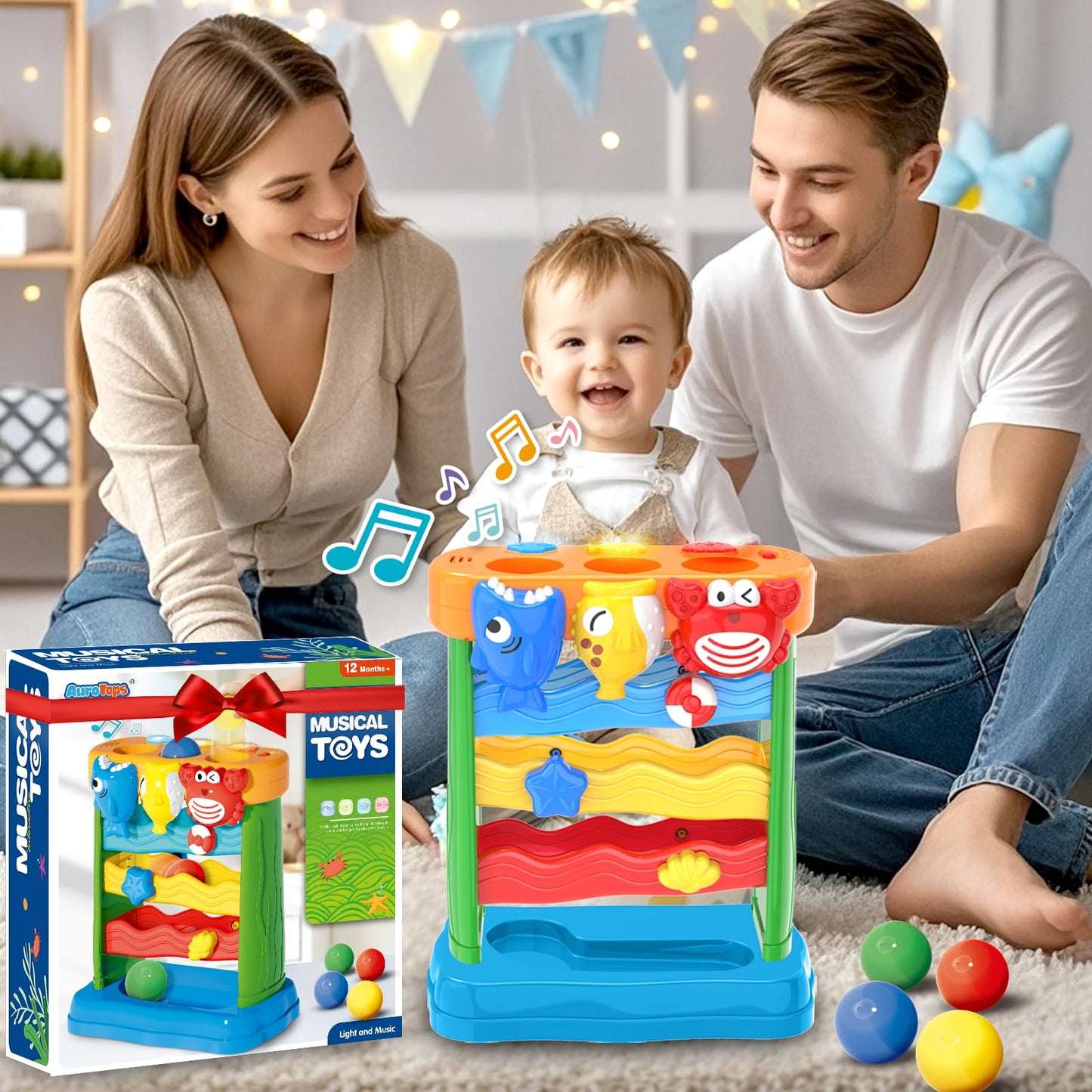 AuroTops Toddler Toy with Lights & Music – Montessori Ball Pounder for 1-2 Year Olds