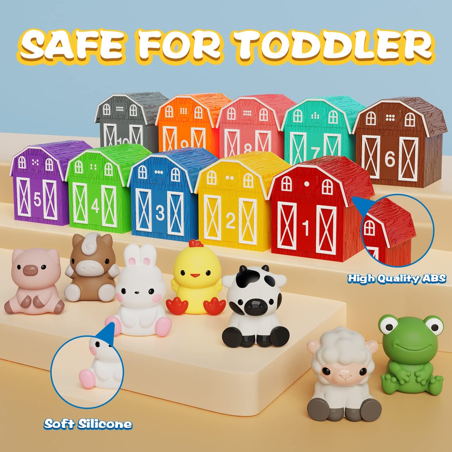 AuroTops 20-Piece Farm Animals Barn Toys for Toddlers – Montessori Counting & Sorting