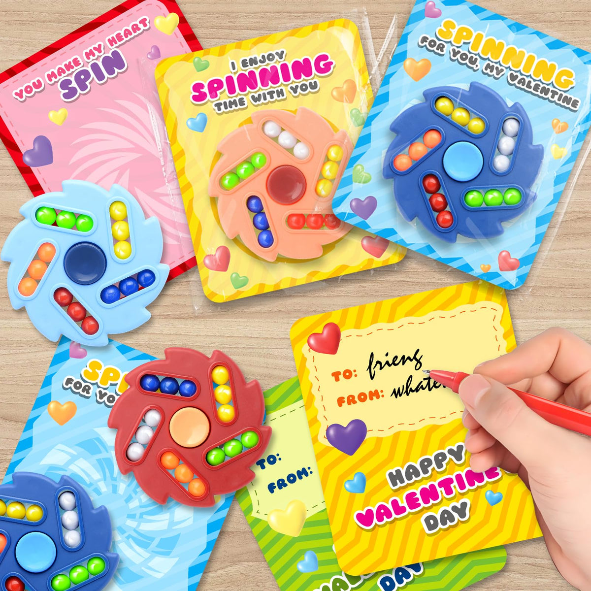 AuroTops 24-Pack Valentines Cards with Spinner Toys – Kid-Friendly Classroom Favors