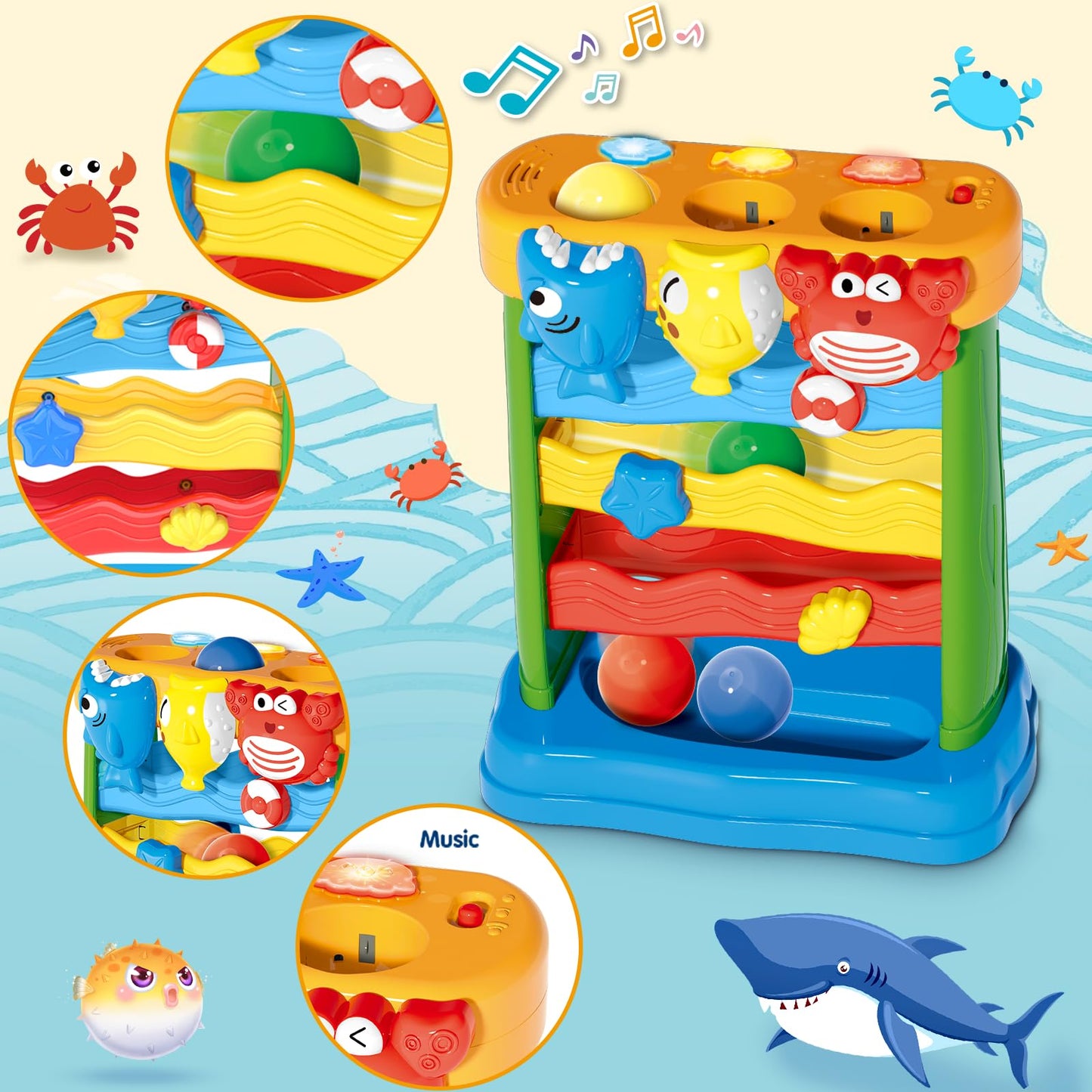 AuroTops Toddler Toy with Lights & Music – Montessori Ball Pounder for 1-2 Year Olds