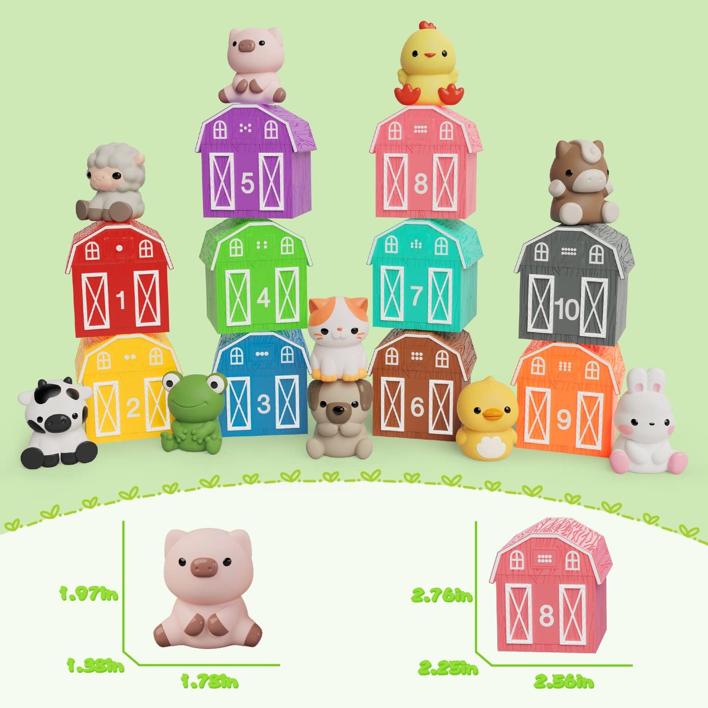 AuroTops 20-Piece Farm Animals Barn Toys for Toddlers – Montessori Counting & Sorting