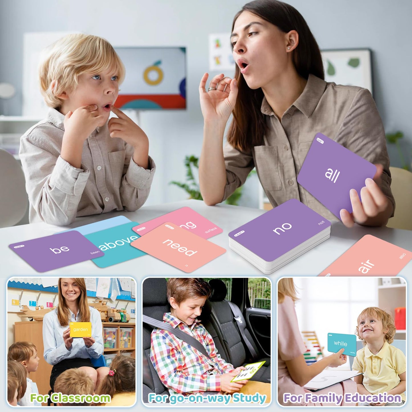 AuroTops 712 Sight Words & Phonics Flash Cards for PreK–3rd Grade | Dolch & Fry High-Frequency Words