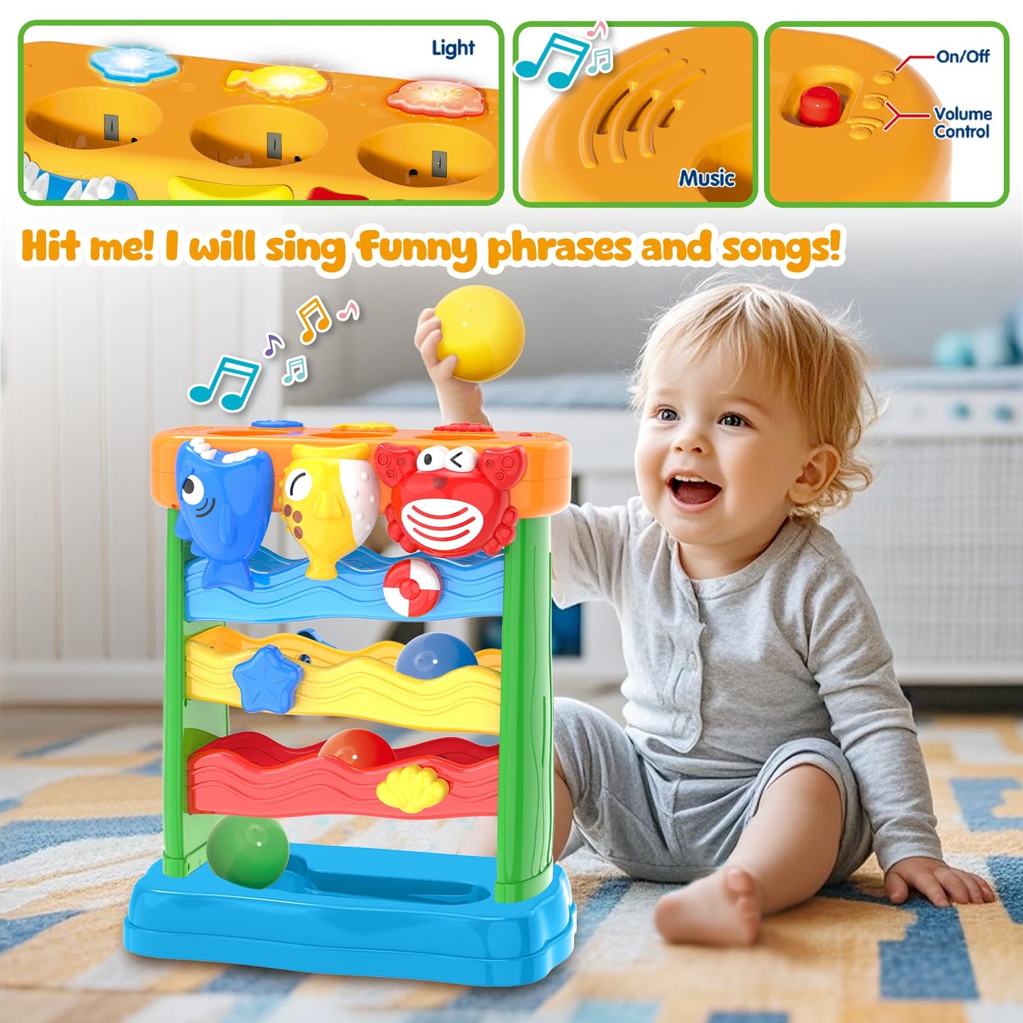 AuroTops Toddler Toy with Lights & Music – Montessori Ball Pounder for 1-2 Year Olds