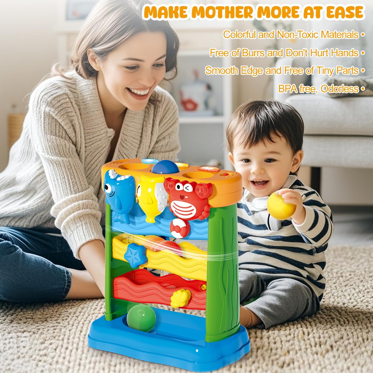 AuroTops Toddler Toy with Lights & Music – Montessori Ball Pounder for 1-2 Year Olds