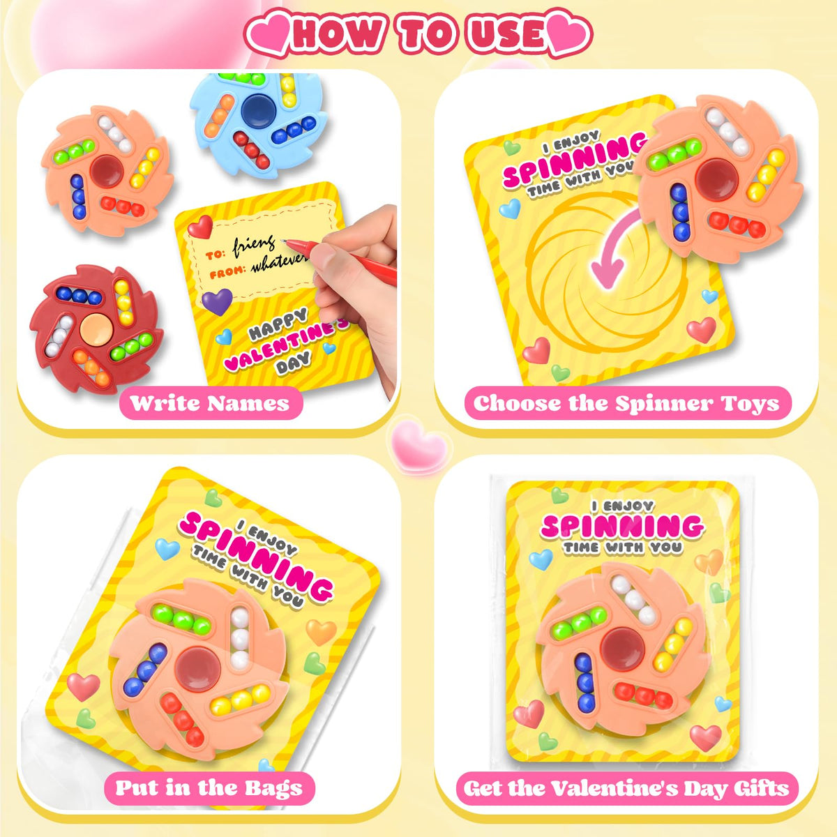 AuroTops 24-Pack Valentines Cards with Spinner Toys – Kid-Friendly Classroom Favors