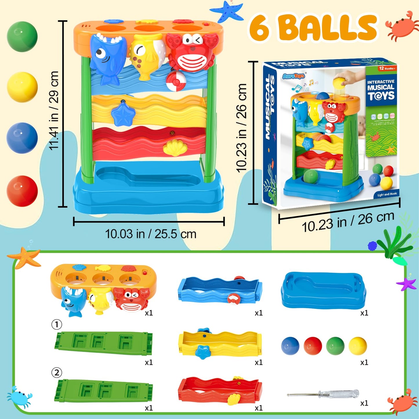 AuroTops Toddler Toy with Lights & Music – Montessori Ball Pounder for 1-2 Year Olds