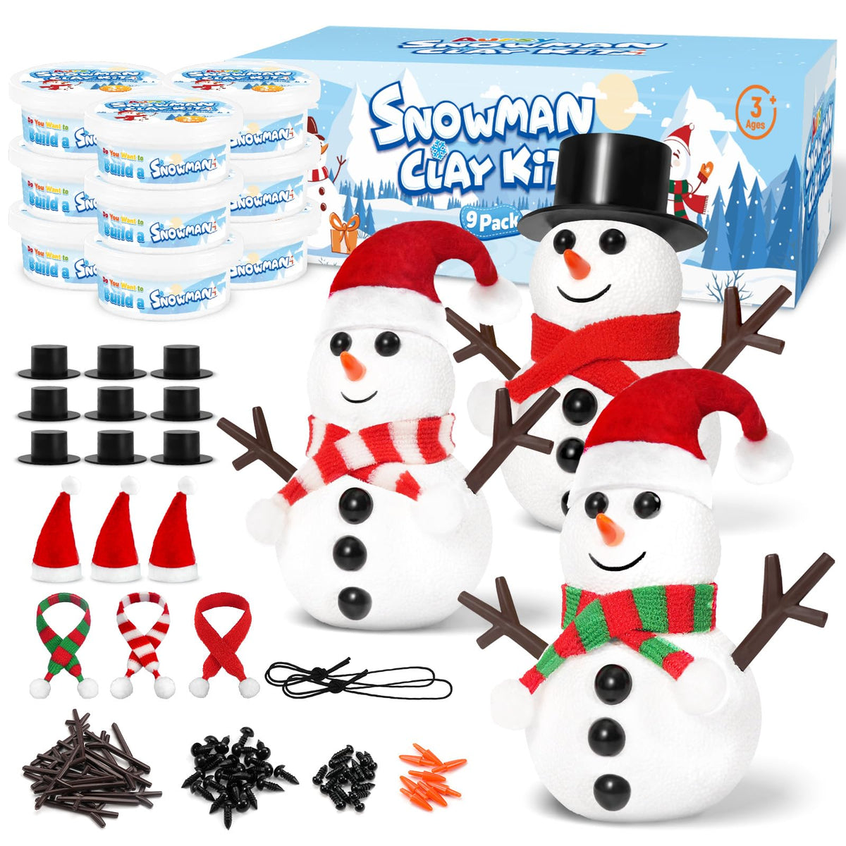 Aursy Snowman DIY Kit for Kids – Build 9 Snowmen with Air-Dry Clay