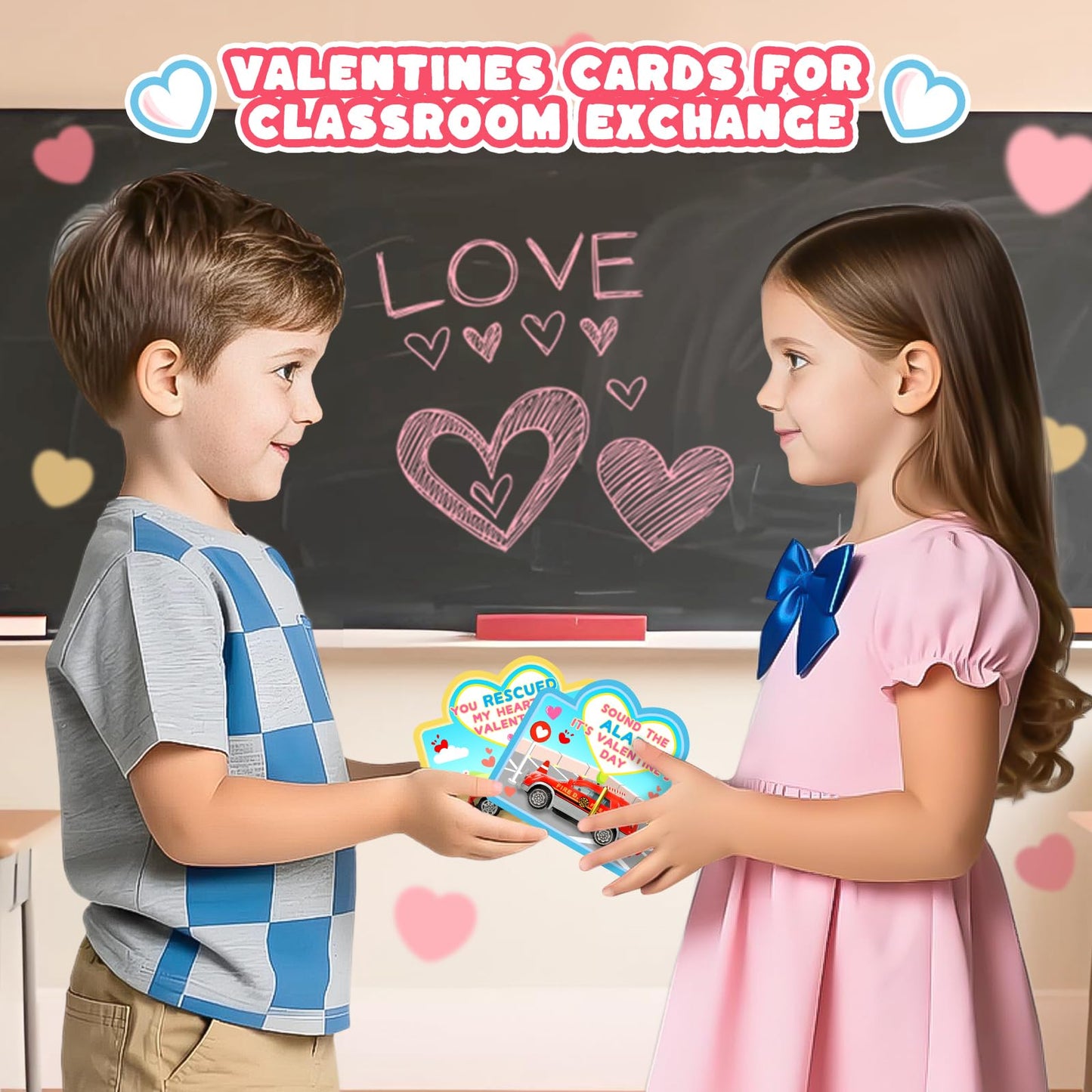 AuroTops Valentines Day Cards for Kids – 24 Die-Cast Fire Rescue Vehicles for Classroom Exchange & Party Favors