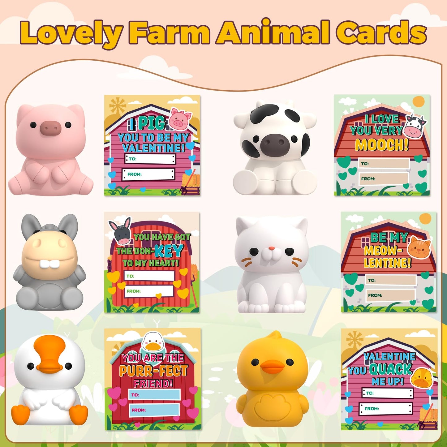 AuroTops 24 Pack Farm Animal Finger Puppets with Cards - Valentines Party Favors for Kids