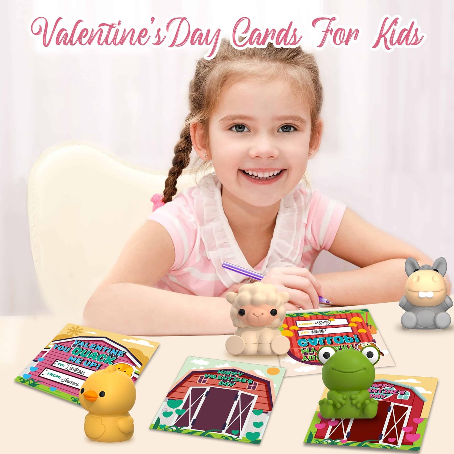 AuroTops 24 Pack Farm Animal Finger Puppets with Cards - Valentines Party Favors for Kids