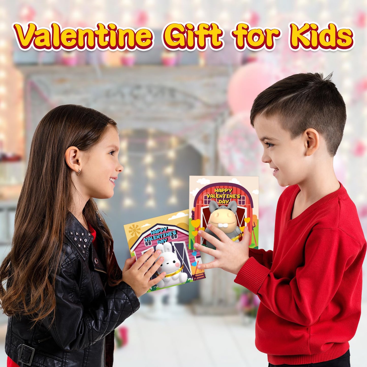 AuroTops 24 Pack Farm Animal Finger Puppets with Cards - Valentines Party Favors for Kids