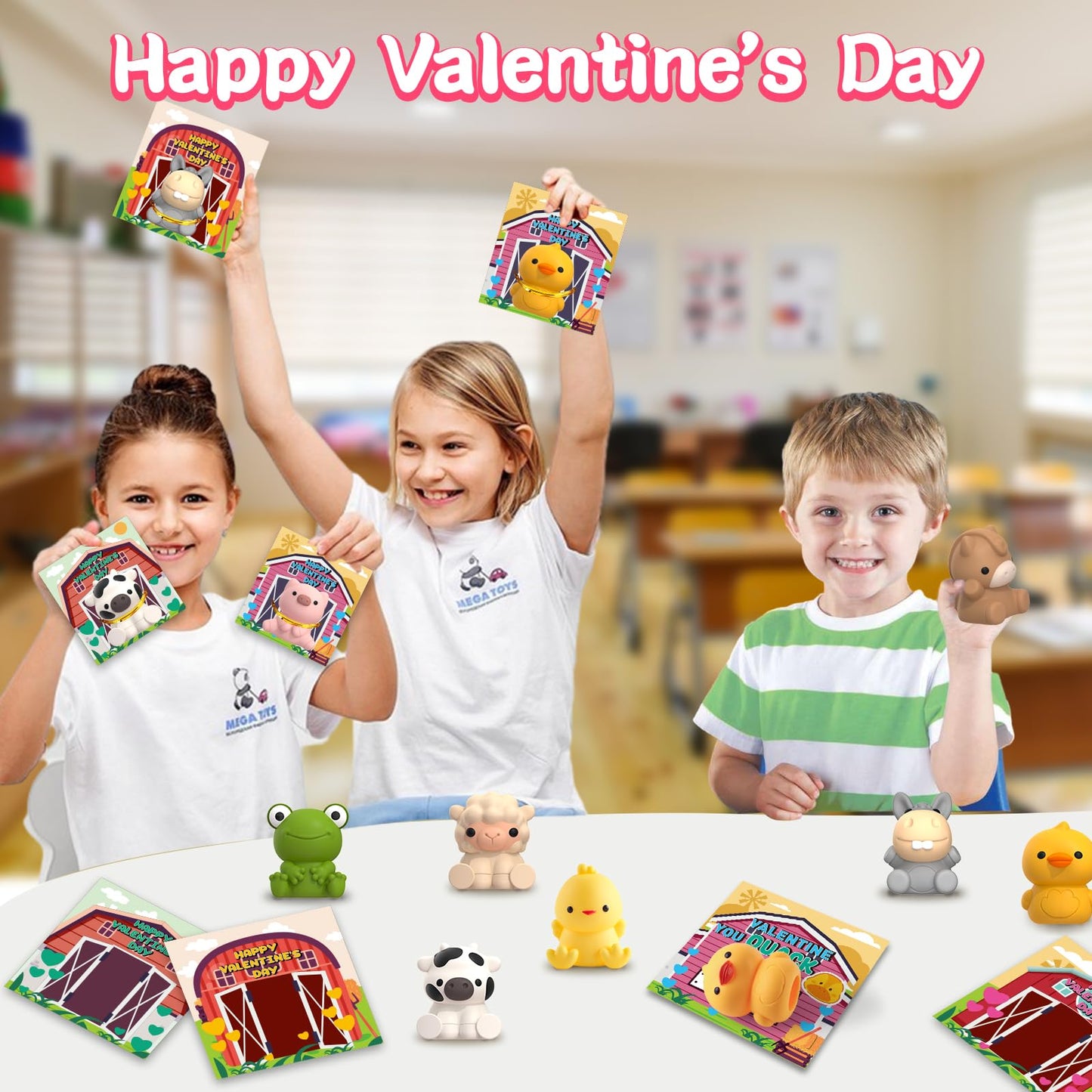 AuroTops 24 Pack Farm Animal Finger Puppets with Cards - Valentines Party Favors for Kids