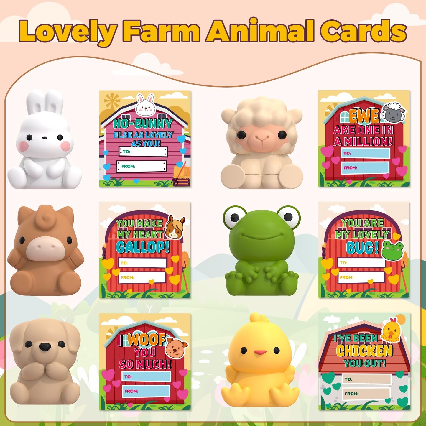 AuroTops 24 Pack Farm Animal Finger Puppets with Cards - Valentines Party Favors for Kids