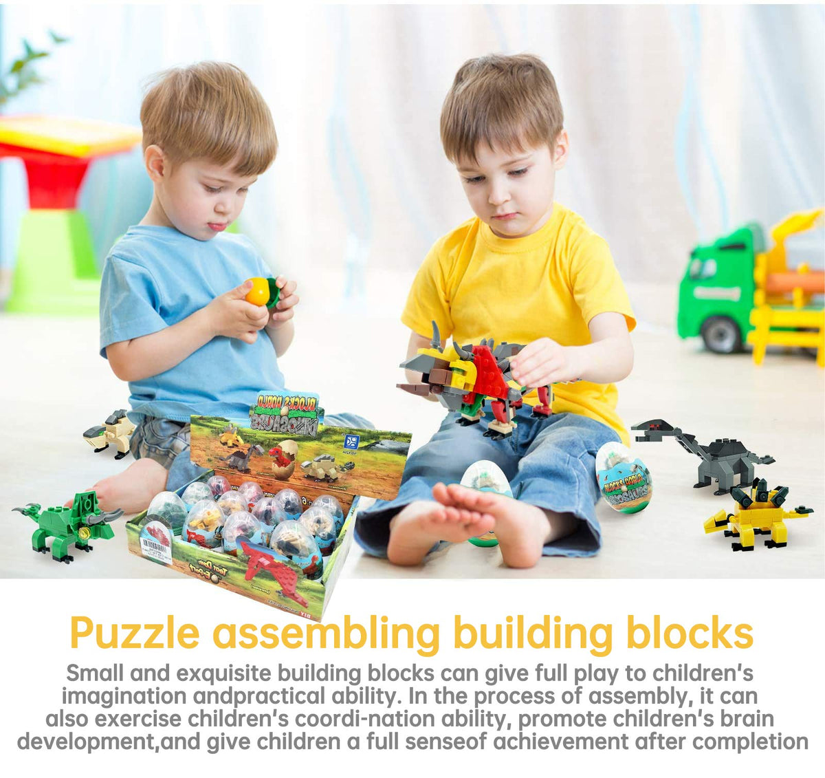 auryee 12PCS Pre-Filled Easter Eggs Dinosaurs – STEM Building Blocks for Kids 6+