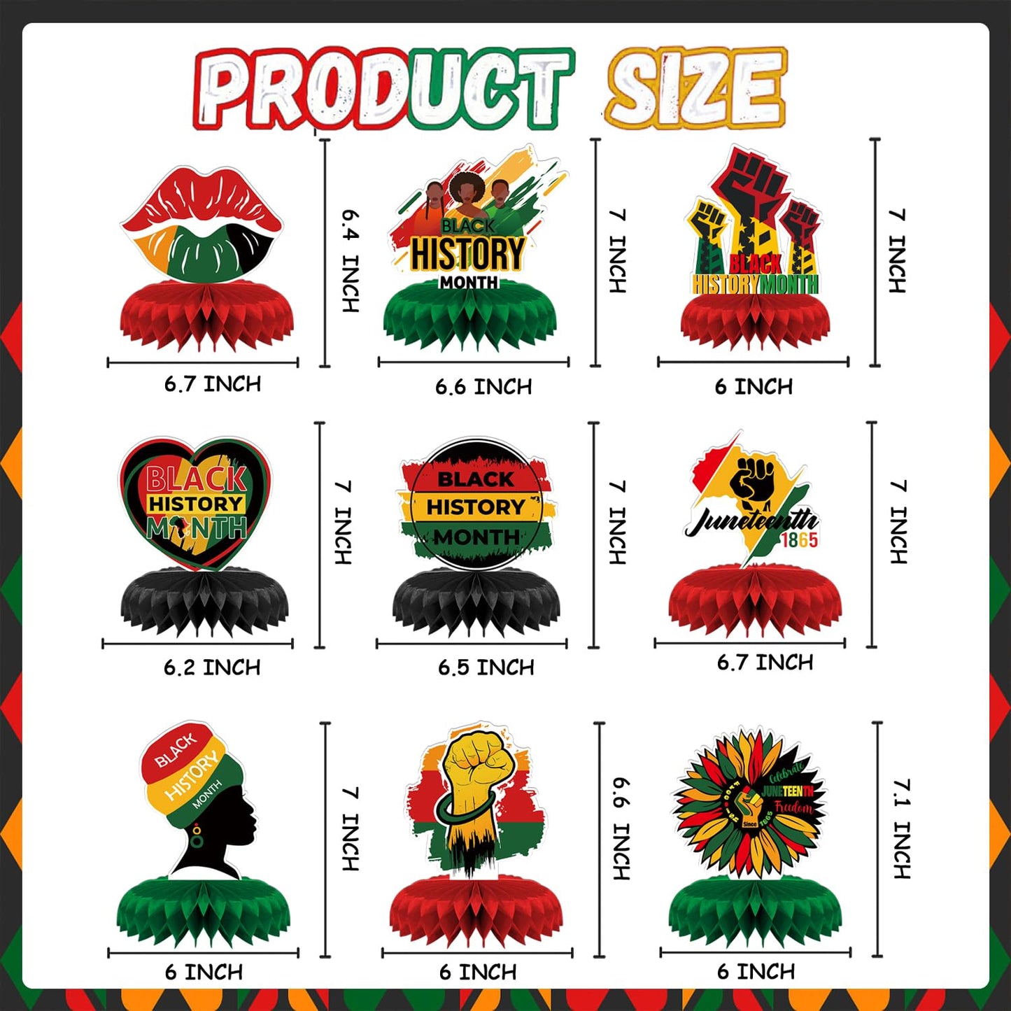 AUSHENKE Black History Month Centerpiece Set – 9 Honeycomb Table Decor (Double-Sided)