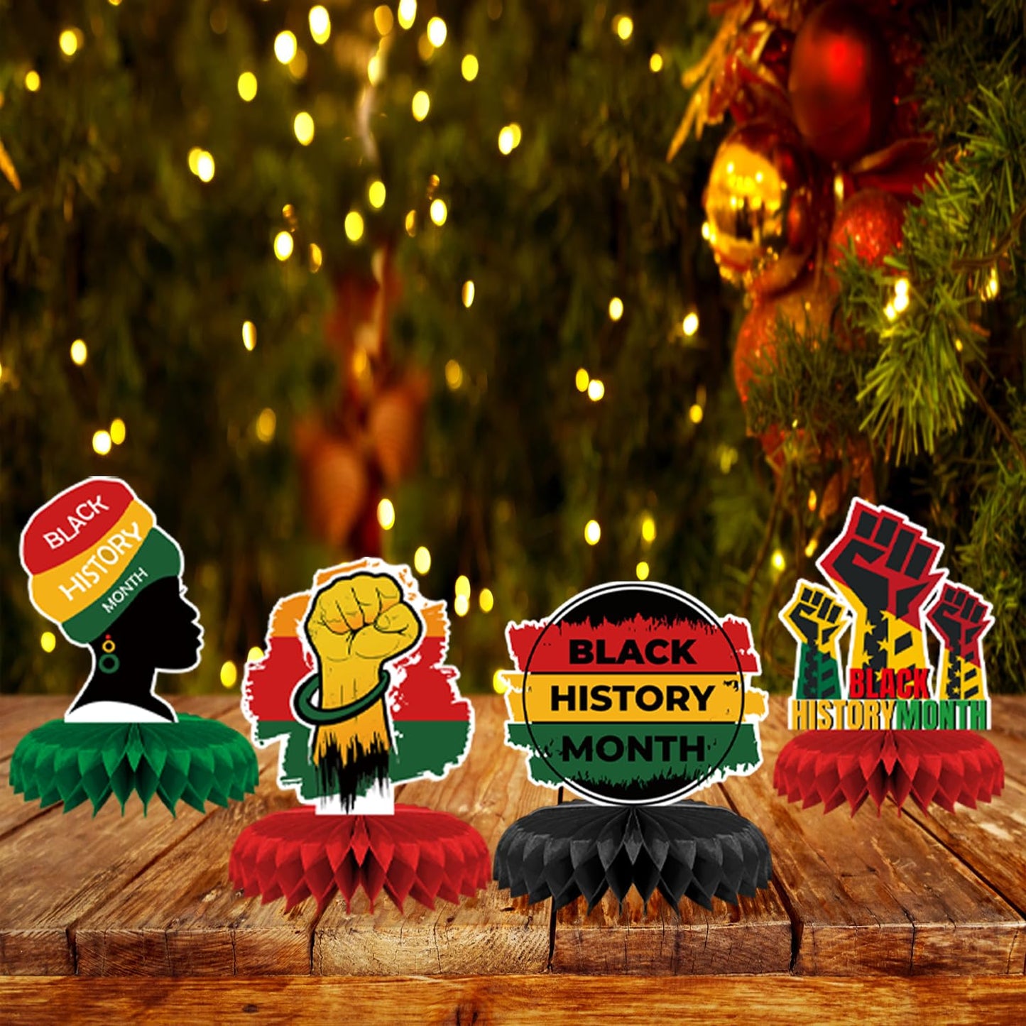 AUSHENKE Black History Month Centerpiece Set – 9 Honeycomb Table Decor (Double-Sided)