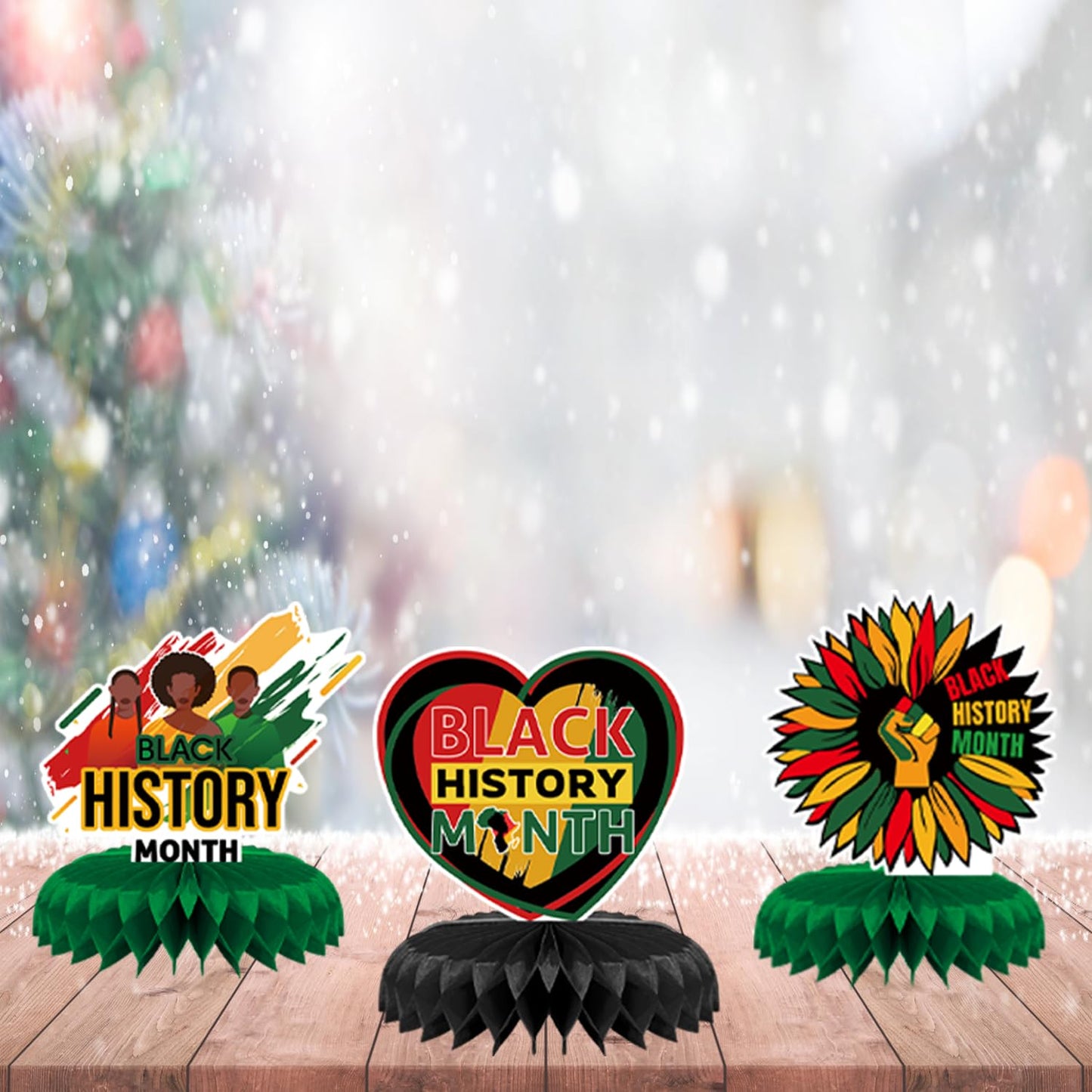 AUSHENKE Black History Month Centerpiece Set – 9 Honeycomb Table Decor (Double-Sided)