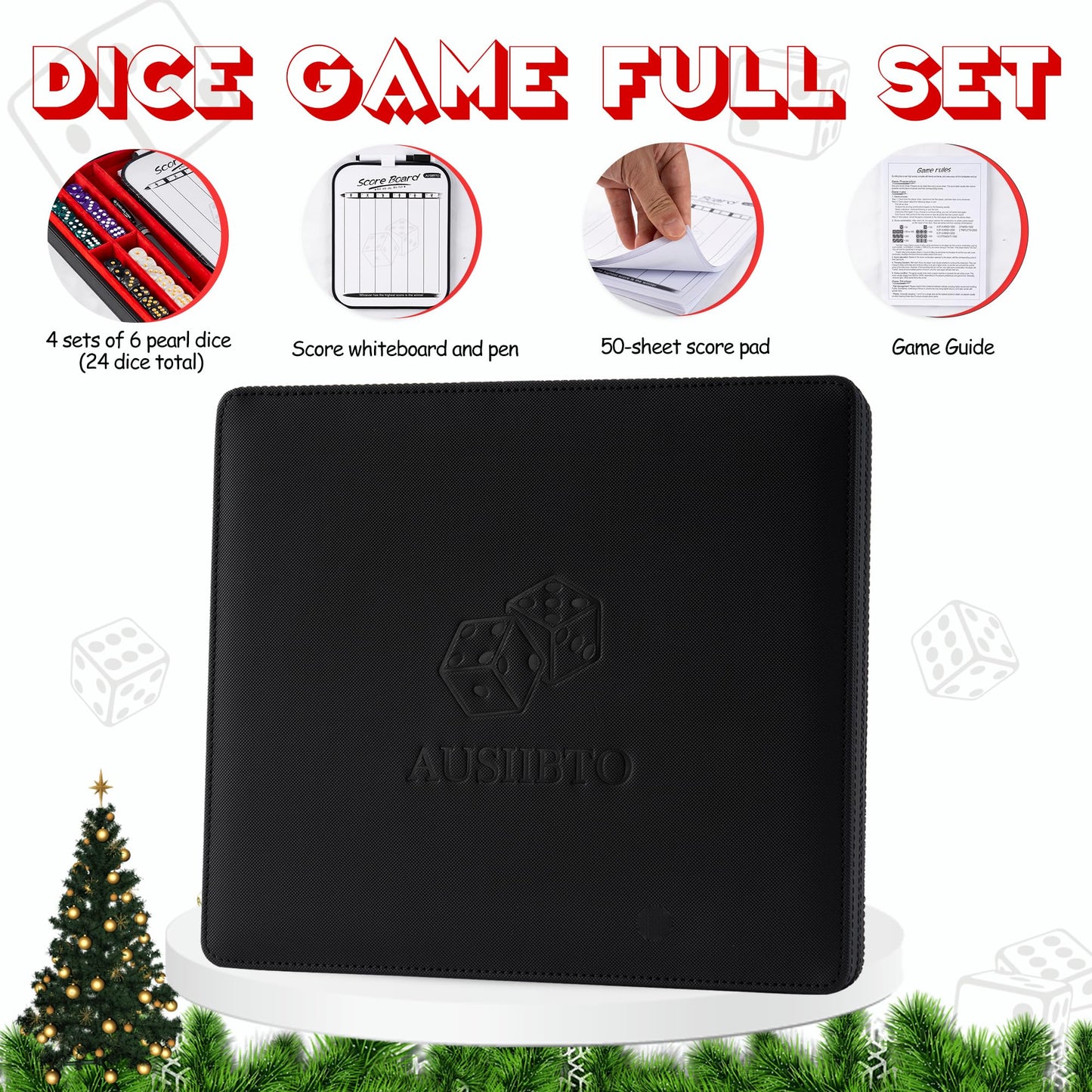 AUSIIBTO Dice Tray for Farkle – Pearl Dice, Score Pad, Magnetic Case