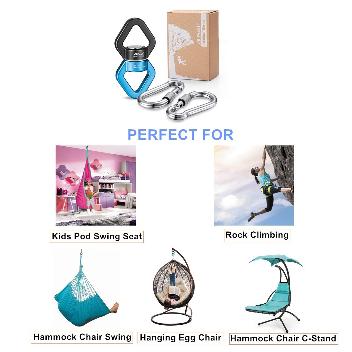 AusKit Black Blue Swing Swivel | 30 KN Safe Rotational Hanging Accessory