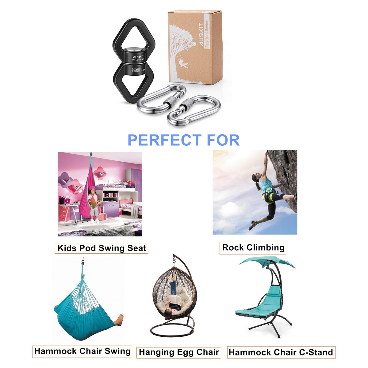 AusKit Black Swing Swivel – 30 KN Safety-Grade 360° Rotational Hanging Accessory