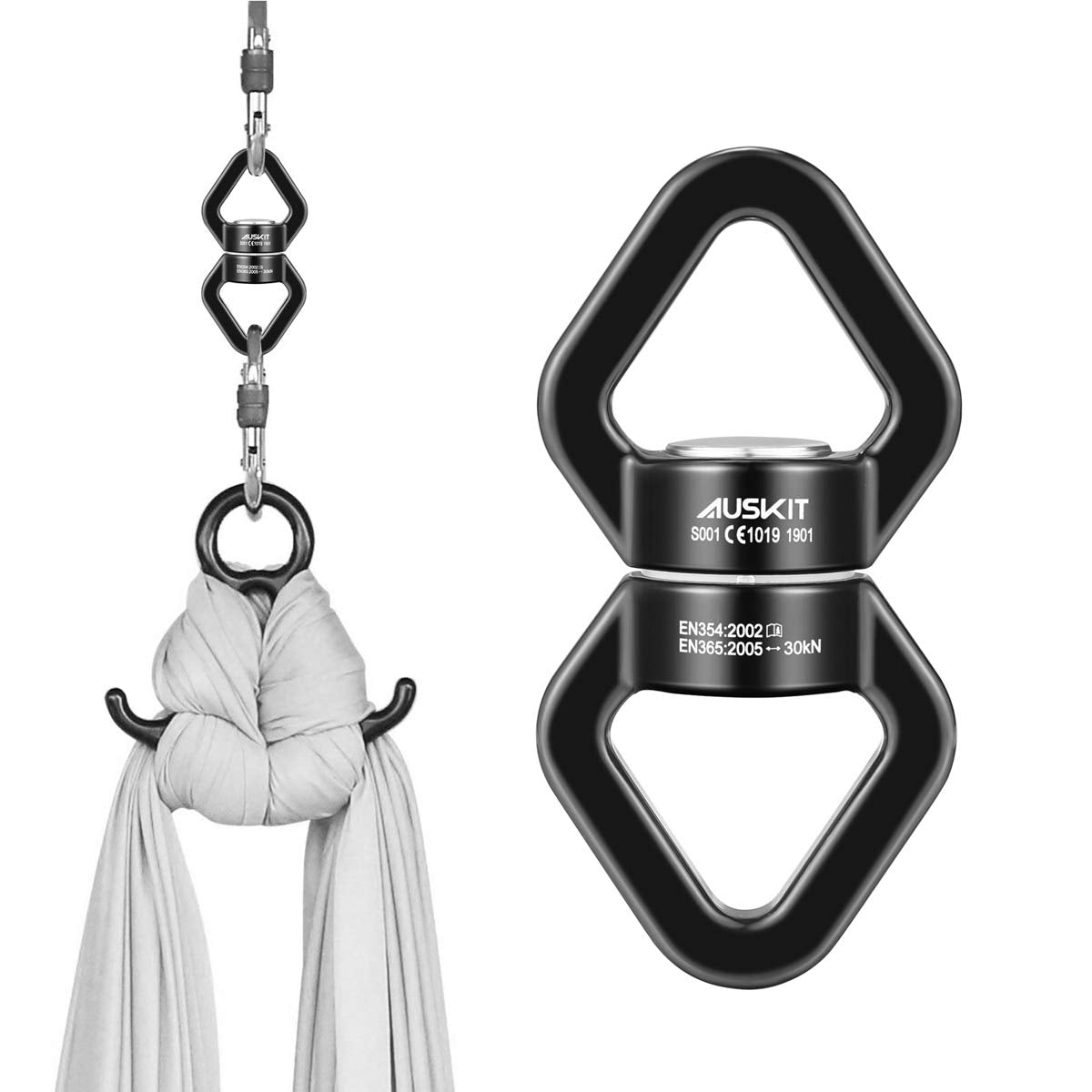 AusKit Black Swing Swivel – 30 KN Safety-Grade 360° Rotational Hanging Accessory