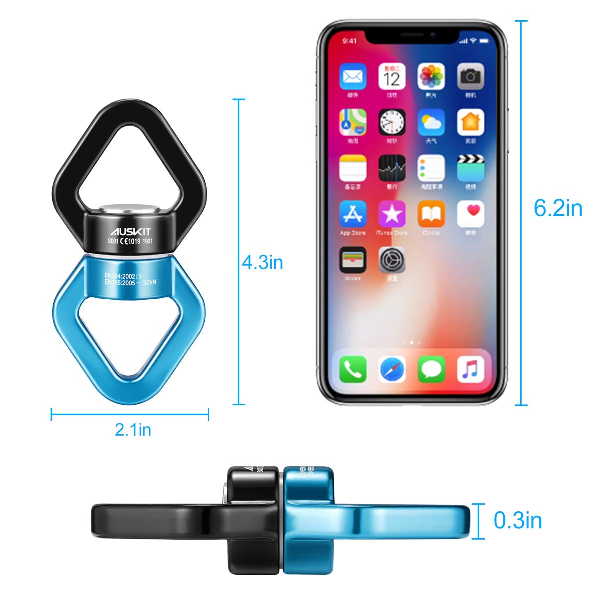 AusKit Black Blue Swing Swivel | 30 KN Safe Rotational Hanging Accessory