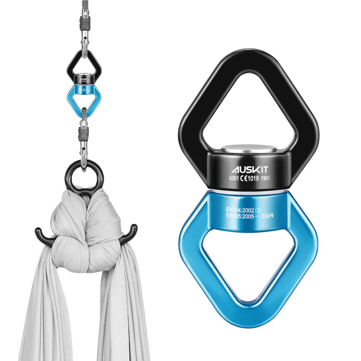 AusKit Black Blue Swing Swivel | 30 KN Safe Rotational Hanging Accessory