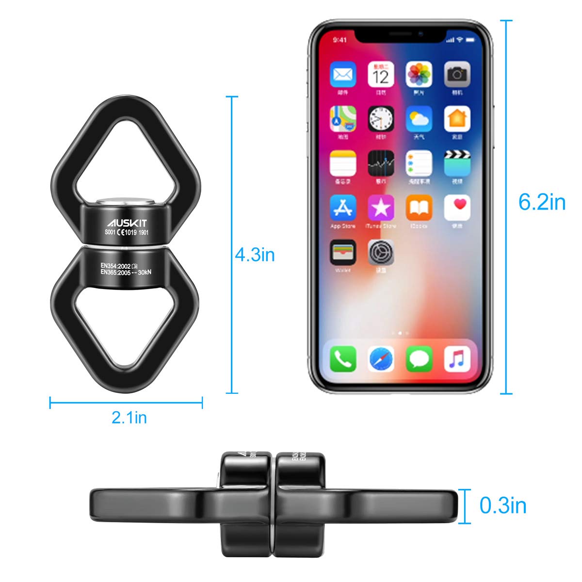 AusKit Black Swing Swivel – 30 KN Safety-Grade 360° Rotational Hanging Accessory