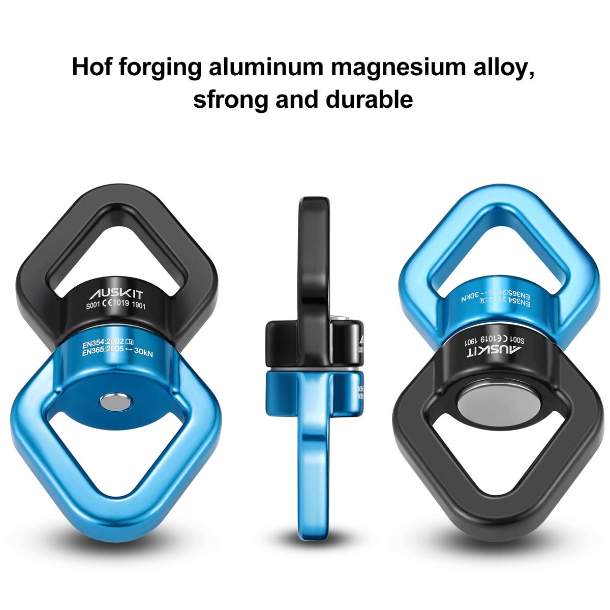 AusKit Black Blue Swing Swivel | 30 KN Safe Rotational Hanging Accessory