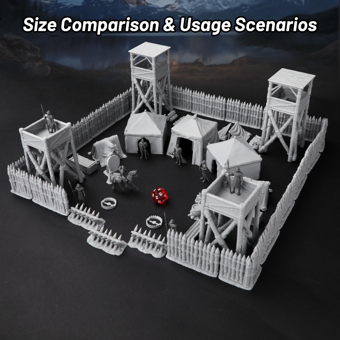 AUSPDICE AF676 Medieval Military Camp RPG Terrain Set — Modular 3D-Printed DND Map Props