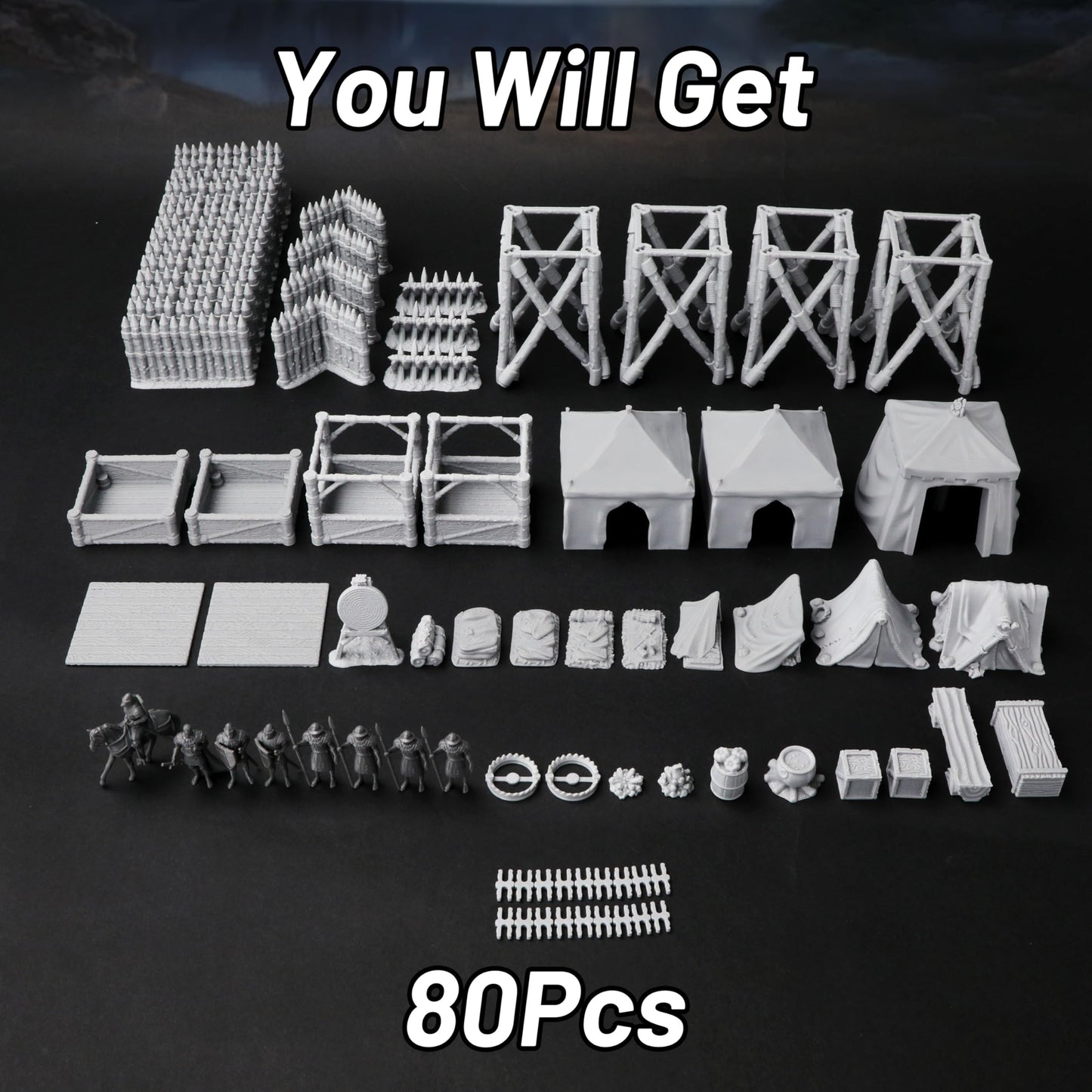 AUSPDICE AF676 Medieval Military Camp RPG Terrain Set — Modular 3D-Printed DND Map Props
