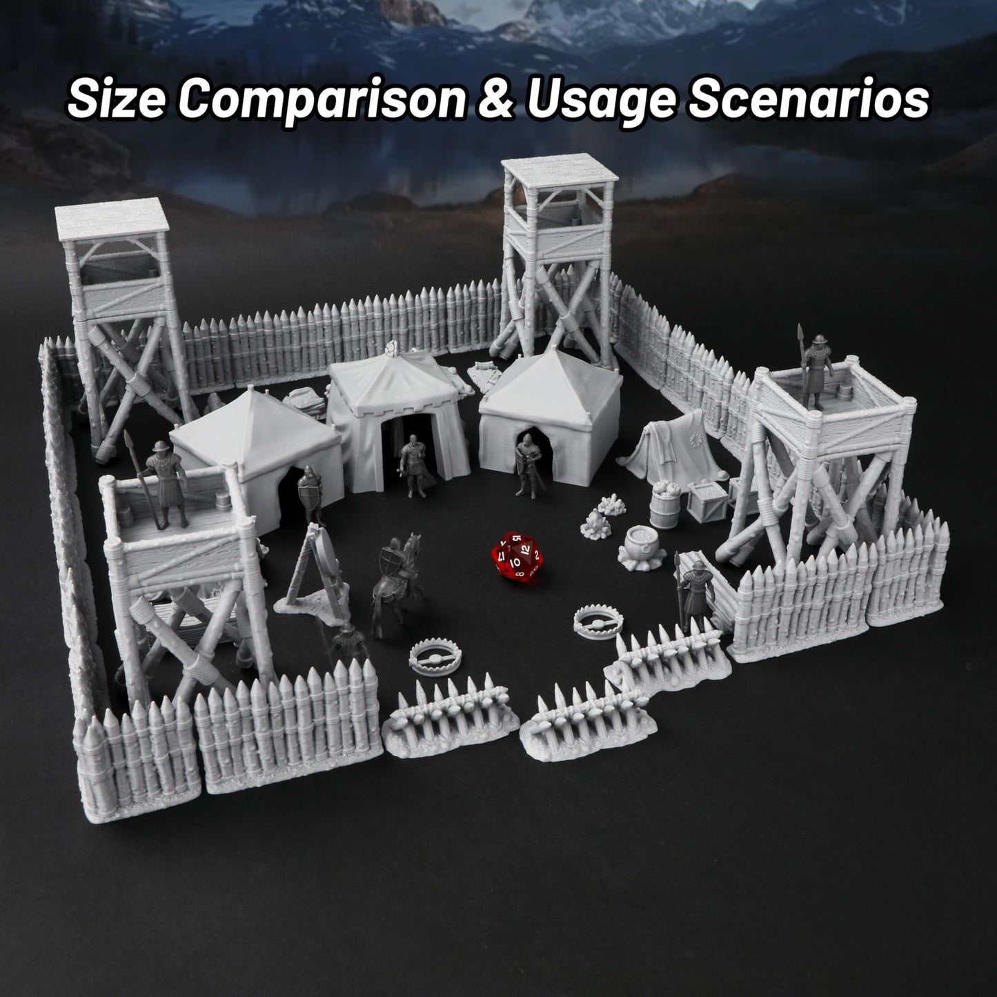 AUSPDICE AF676 Medieval Military Camp RPG Terrain Set — Modular 3D-Printed DND Map Props