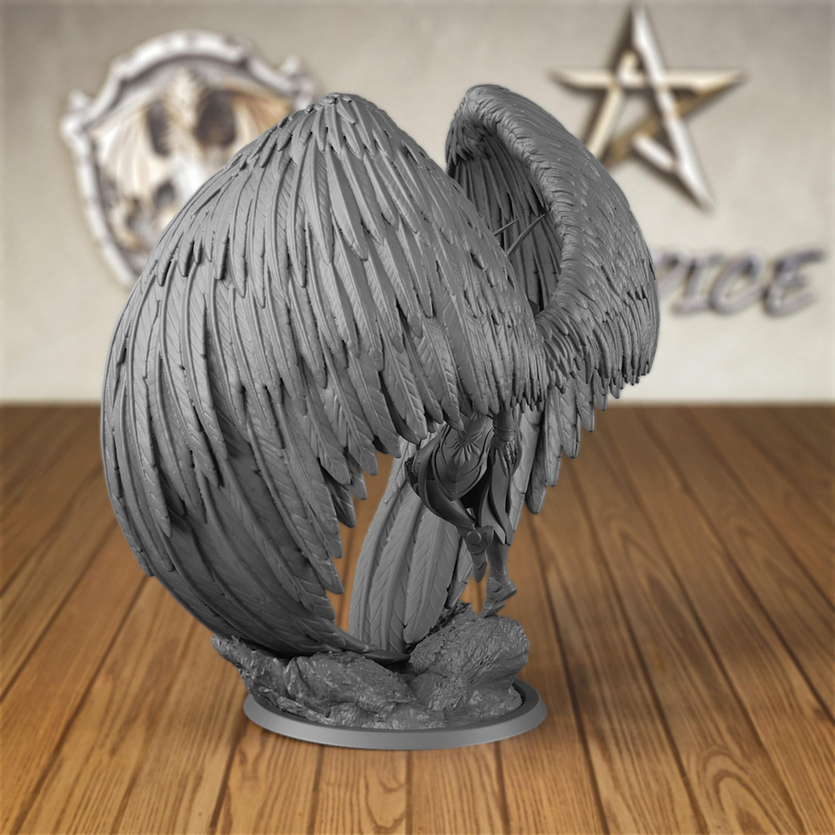 AUSPDICE Angel Fighter Miniature – 3D Printed D&D RPG Figure for Tabletop War Gaming