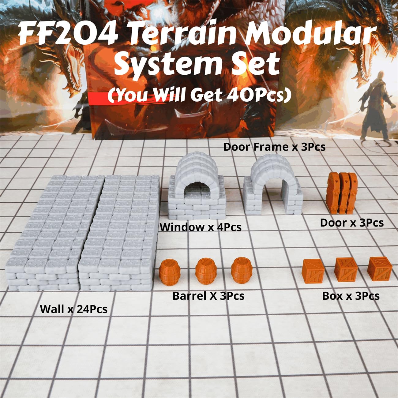 AUSPDICE Dungeon Walls 40pcs 28mm Modular RPG Terrain for DND Tabletop Scenes | DM Gift