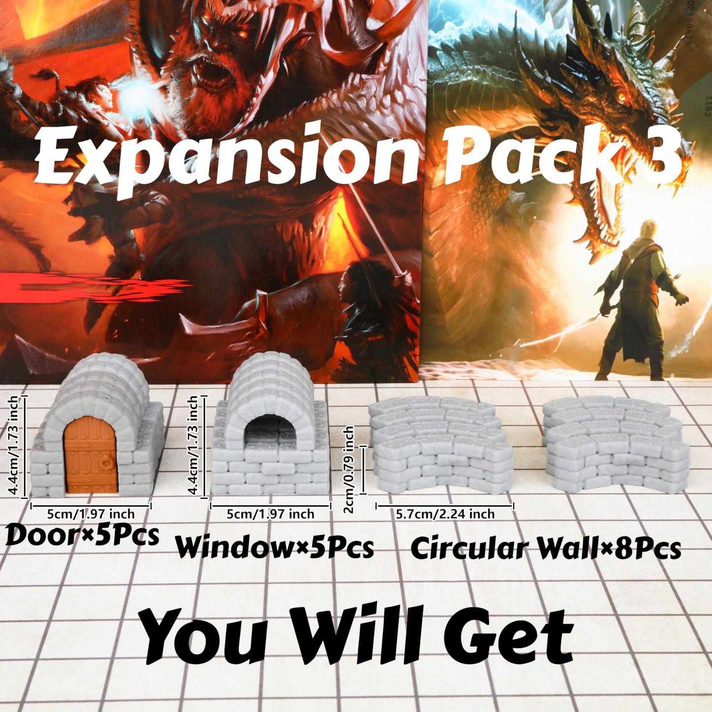 AUSPDICE Dungeon Walls 40pcs – 28mm Modular RPG Terrain, Expansion Pack 3